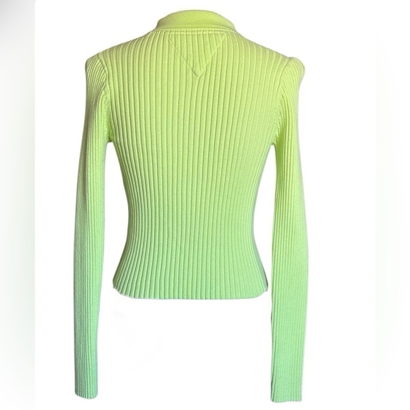 Tommy Hilfiger Zip Thru Rib Knit Cardigan in Neon Green - Picture 6 of 6